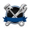 Blue Ribbon Wrench And Piston Cross Racing Emblem