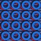 Blue rings on structured background, red, blue and black design.