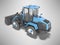 Blue road frontal loader perspective 3D rendering on gray background with shadow