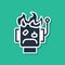 Blue Robot burned out icon isolated on green background. Vector