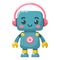 Blue robot with headphones