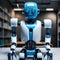 Blue robot manages tasks in the office