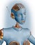 Blue robot woman wearing headset