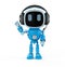 Blue robotic assistant or artificial intelligence robot wear headphone