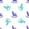 Blue Rocking chair icon isolated seamless pattern on white background. Vector