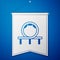 Blue Roller coaster icon isolated on blue background. Amusement park. Childrens entertainment playground, recreation