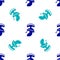 Blue Roman army helmet icon isolated seamless pattern on white background. Vector