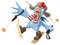 Blue Rooster symbol 2017. Cartoon chicken skiing