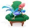 Blue Rooster symbol 2017. Rooster in chair singing into microphone song