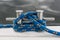 Blue rope fasten on stake of yacht