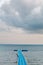 Blue rotomolding or plastic jetty in rainy season , ko Samui , Thailand