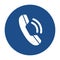 Blue round conference phone icon, button isolated on a white background.