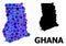 Blue Round Dot Mosaic Map of Ghana