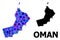 Blue Round Dot Mosaic Map of Oman