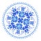 Blue round floral ornament in Russian gzhel style, vector plate print template