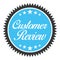 Blue Round Sticker Customer Review. Vector icon illustration.