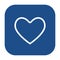 Blue rounded square heart outline icon, button.