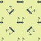 Blue Router and wi-fi signal symbol icon isolated seamless pattern on yellow background. Wireless ethernet modem router