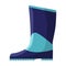 Blue rubber boot isolated in flat style. Gumboot on white background. Waterproof footwear
