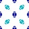 Blue Rugby ball icon isolated seamless pattern on white background. Vector Illustration