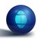 Blue Rugby ball icon  on white background. Blue circle button. Vector