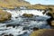 Blue running river in Iceland on a sunny day