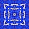Blue russian square ornament, bright aquamarine carpet or shawl arabesque with effect pixelisation