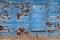 Blue rusty barn farm building wall boarded window