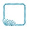 Blue sailor rope with hand drawn seashells isolated on white background. Marine background, logo, frame