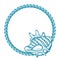 Blue sailor rope with shell, frame. Marine background, logo, template