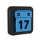 Blue Saint Patrick's day with calendar icon isolated on transparent background. Date 17 March. Black square button.