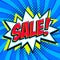 Blue sale web banner. Pop art comic sale discount promotion banner. Big sale background. Decorative background with bomb