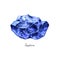 Blue sapphire rough gemstone isolated watercolor. Crystal mineral illustration on white background.