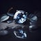 blue sapphire on stone on dark background. ai generative