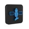 Blue Satellite icon isolated on transparent background. Black square button.