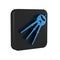 Blue Satellite icon isolated on transparent background. Black square button.