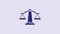 Blue Scales of justice icon isolated on purple background. Court of law symbol. Balance scale sign. 4K Video motion