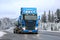 Blue Scania R500 Tank Truck on the Road in Winter