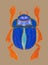 Blue scarab isolated on beige background. Ancient sacred insect. Egyptian culture. Bug Symbol of the sun. Beetle