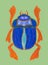 Blue scarab isolated on light green background. Ancient sacred insect. Egyptian culture. Bug Symbol of the sun. Beetle