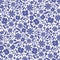 Blue scattered flowers seamless repeat vector pattern.