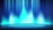 Blue scene on glitter background, empty place lit by bright cyan spotlight, falling shiny sparkling particles. Colorful backdrop