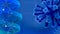 Blue scientific presentation background with molecules and DNA