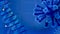 Blue scientific presentation background with molecules, DNA , vi