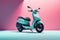 Blue scooter or moped on colored background.AI generated