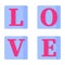 Blue scrabble board game with the word love. Wedding and valentine day concept