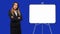 Blue screen beautiful business woman girl talk board