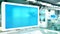 blue screen monitor with empty place - medical curing mockup - creative object 3D rendering