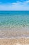 Blue sea on Aegean sea. Sandy beach in Greece