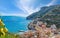Blue sea and beach in Minori, Amalfi Coast, Campania, Italy